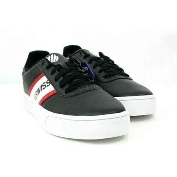 K Swiss Men Shoes Court Lite Ortholite Spellout  06147 036M Leather Black Sz 11 - Picture 1 of 15